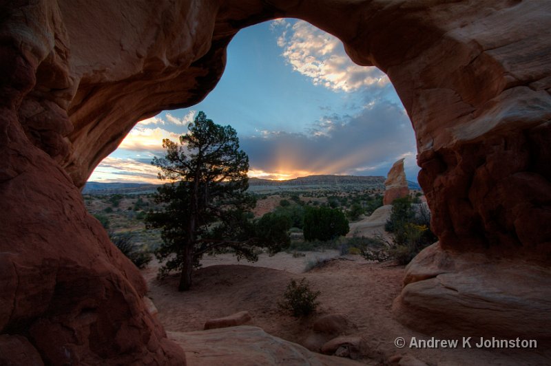 1007_350D_8509-11 HDR.jpg - Sunset through Metate Arch, the Devil's Garden, near Escalante